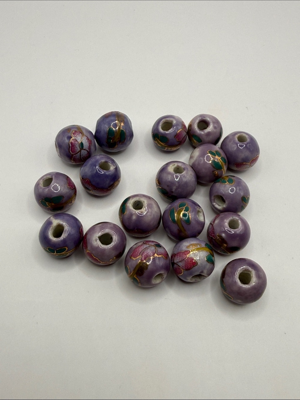 Vintage Gold Purple Cloisonné Set of 18 Beads Craft Jewelry Kit